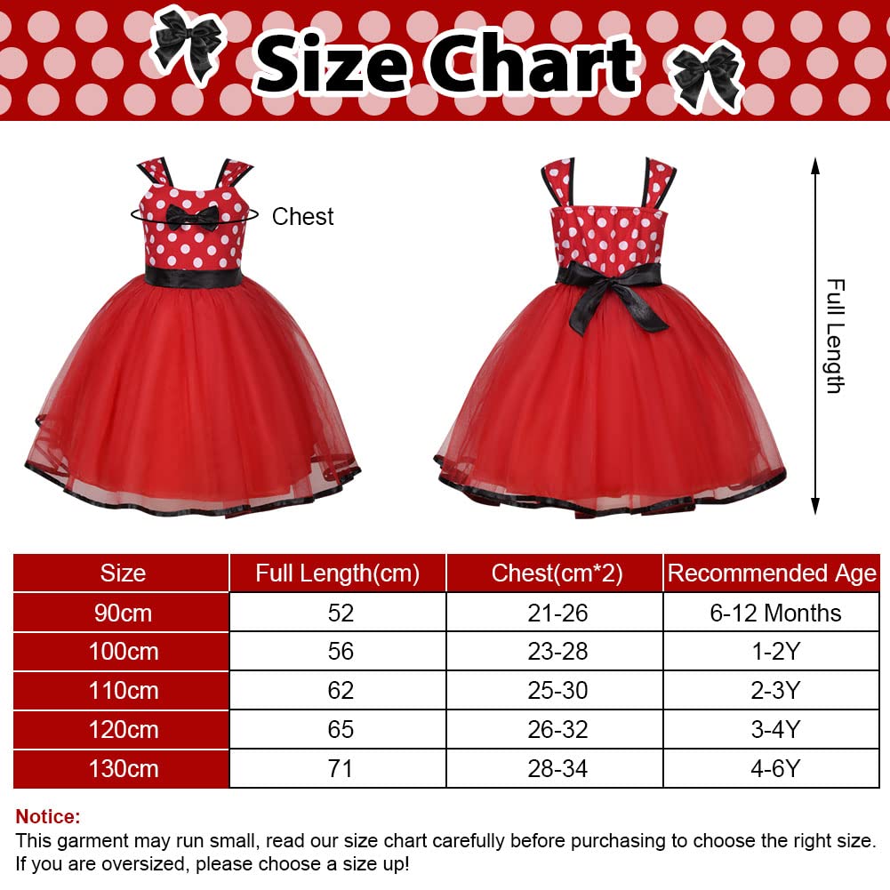 ACWOO Ragazza Minnie Pois Abito da Principessa Costumes, 4 Pezzi Vestito Minnie Bambina con Naso, Fascia per Orecchie, Coda, Vestito Bambina per Cosplay, Carnevali, Halloween, Natale