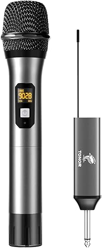 TONOR Micrófono inalámbrico, sistema de micrófono de mano inalámbrico de metal UHF con receptor recargable, para karaoke, canto, fiesta, boda, DJ,