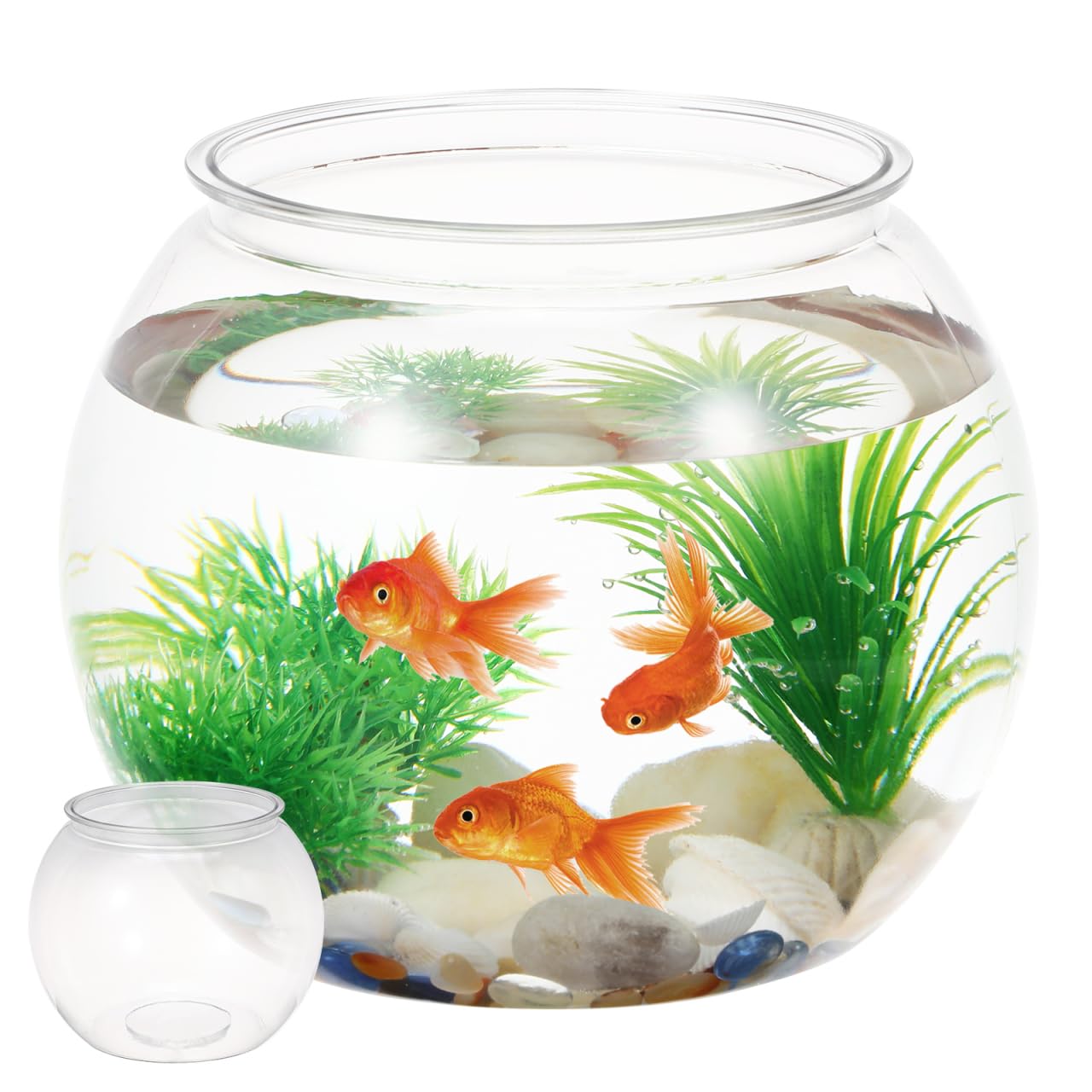 Pecera De Plástico Transparente Redonda De 8.66 Pulgadas para Escritorio Acuario Pequeño Portátil para Peces Y Tortugas Decoración para Hogar Y Oficina