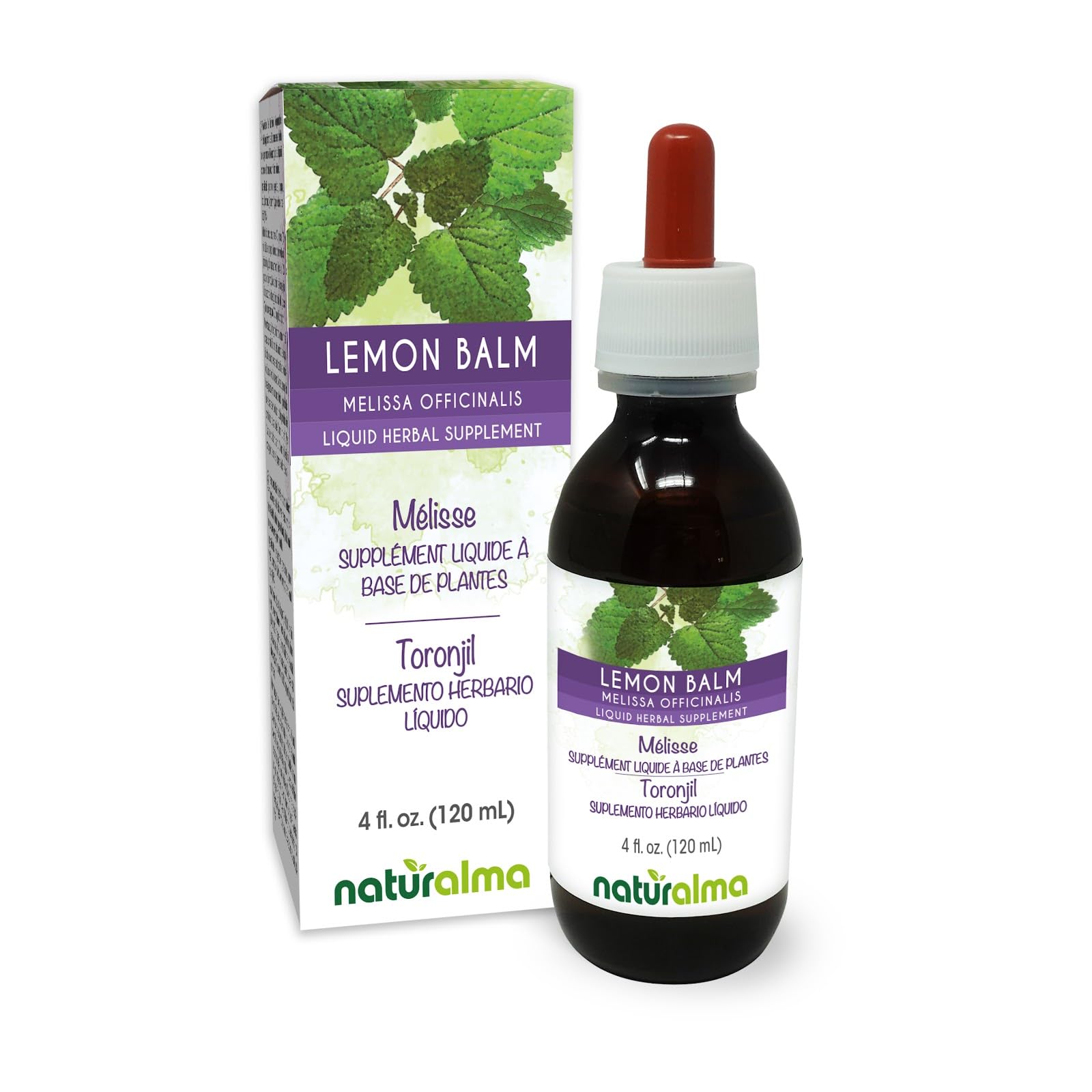 Naturalma Lemon Balm (Melissa officinalis) Leaf Alcohol-Free Tincture - 4 fl oz Liquid Extract in Drops - Herbal Supplement - Vegan 4 Fl Oz (Pack of 1)