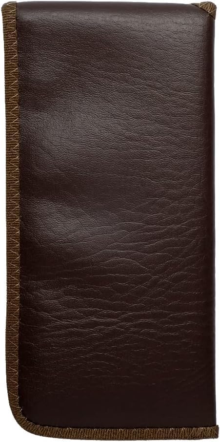 Image of Calabria Slim Snap Button Flap Eyeglass Case with Pocket Clip - Faux Leather Felt Lined | Lightweight Protective Holder | Universal Size | Brown (50 Pack)