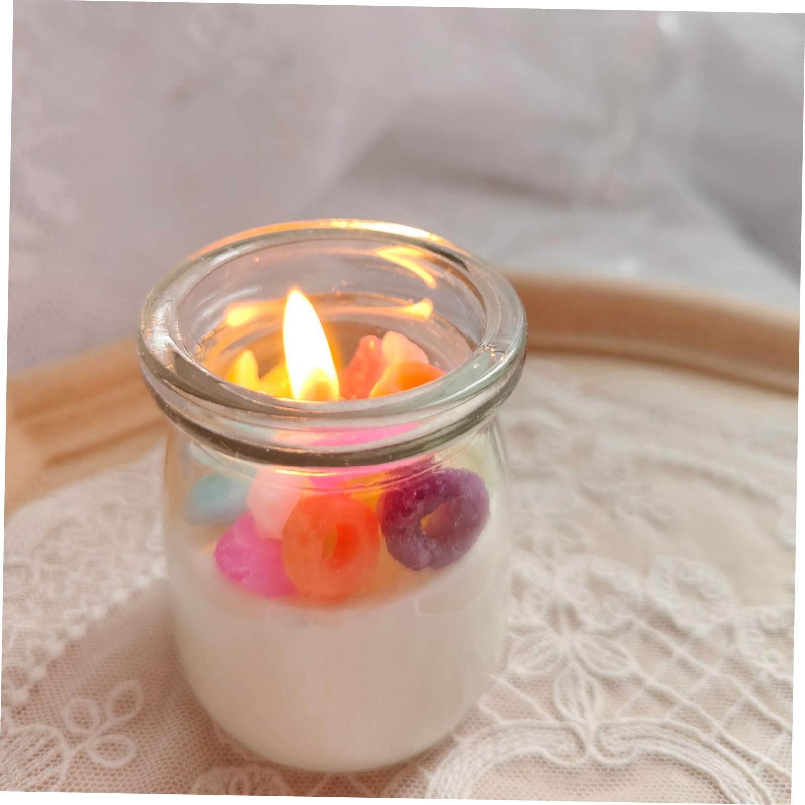 2 Stück Duftkerze im Donut Design Sojawachs mit Fruchtigem Oolong Aromatherapie Kerzenbecher für Partys und Festliche Anlässe