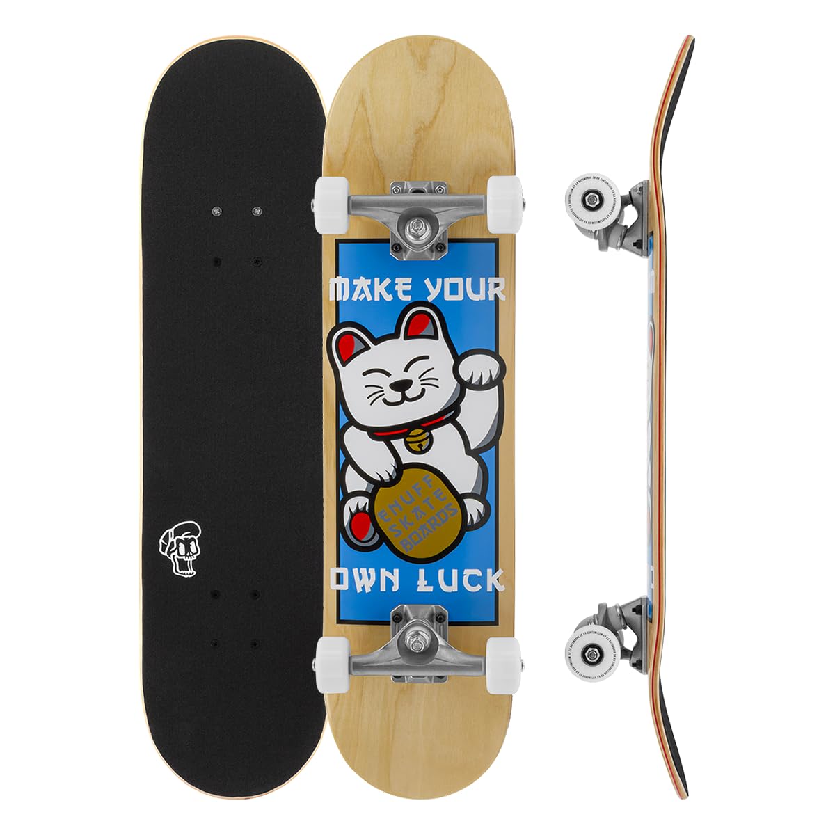 7.25" x 29.5" Enuff Lucky Cat - Natural - Mini Size Complete Skateboard - 7 Ply Maple Deck and Premium Components: Decade Pro Trucks, 53mm XX Wheels, ABEC-9 Bearings, Skull Icon Grip Tape