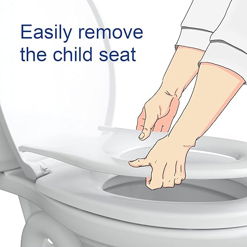 Miniatura 2 de R&T Asiento de inodoro redondo con asiento de entrenamiento para ir al baño integrado, asiento de cierre lento para niños y adultos, fácil de