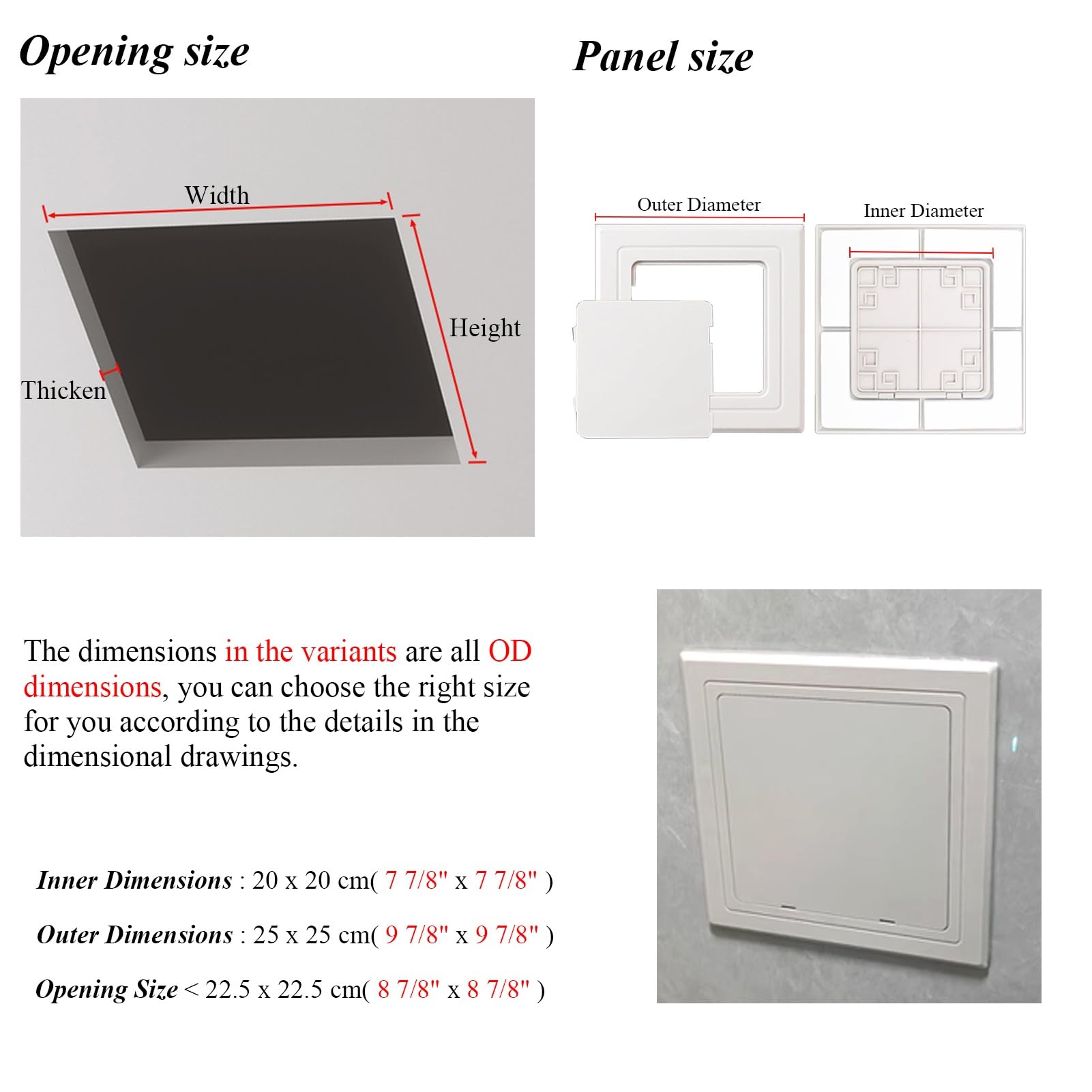 Samoprzylepny panel dostępu dla łatwego dostępu, szare plastikowe drzwi rynny na pranie, 25 x 25 cm (9,8 x 9,8 cm), uniwersalna osłona skrzynki bezpieczników i wygodne rozwiązanie dostępowe