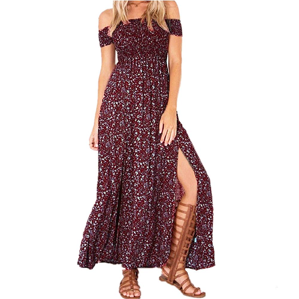 Coloody Vestido Mujer De Hombro Bohemia Largo Vestido Verano Playa Fiesta Floral Maxi Vestidos Cóctel