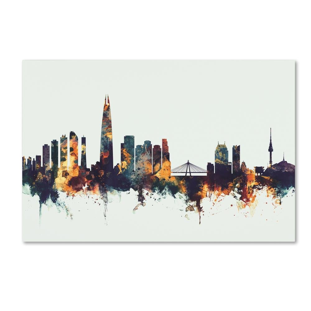Seoul Skyline South Korea V by Michael Tompsett, 12x19-Inch Canvas Wall Art