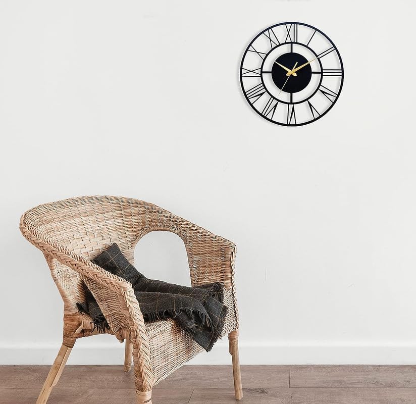 Image of PRAMUKH FASHION Wall Clock Stylish Metal Analog Wall Clock for Living Room, Bedroom, Office, Kitchen, Home and Hall | Antique Fancy Big Size Modern Wall Watch (ST-4 Black, 24 INCH)