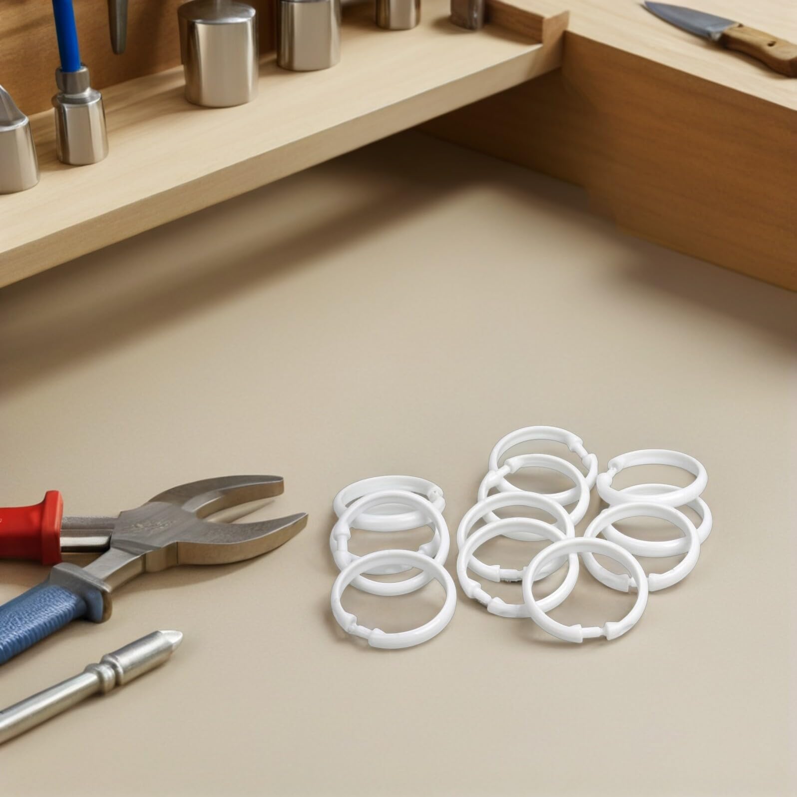 Anillas para Cortina de Ducha Redondas de Plástico 55 Piezas | Blanco, Cierre a Presión, Instalación Sencilla, para Estancias y Dormitorios, Estilo Moderno