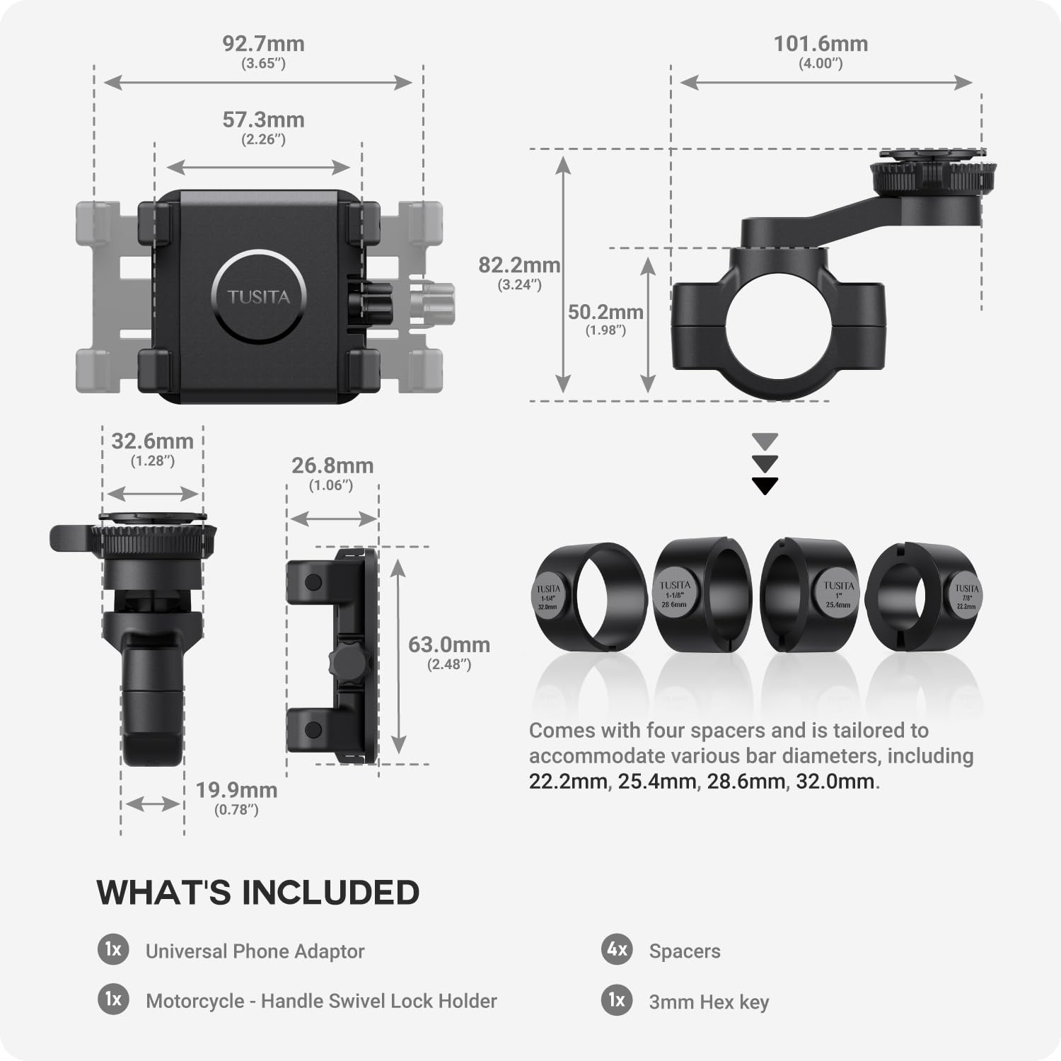 TUSITA Kit di Supporto per Moto per Telefono - Twist Lock Supporto per Telefono da Manubrio e Adattatore Universale a Morsetto