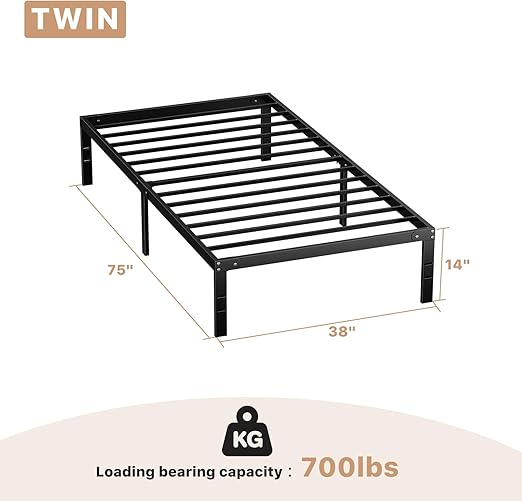 DUMOS Bed Frame - Twin Size Metal Platform Bed Frame Mattress Foundation with Steel Slat Support, No Box Spring Needed, Storage Space Under Frame, Easy Assembly, Black thumbnail 3