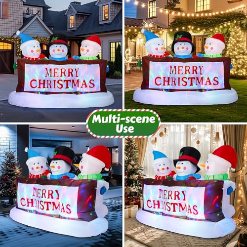 SOLLED 8 FT Christmas Inflatables Snowman, Giant Blow Up Yard Decorations with RGB Rotating Lights, Indoor Outdoor Christmas Decorations for Yard Garden Lawn Xmas