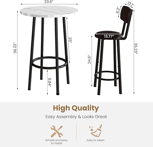 Miniatura 3 de DKLGG Juego de mesa de comedor para 2, juego de mesa y sillas redondas pequeñas de 24 pulgadas, mesa de MDF y 2 taburetes de cuero sintético, mesa