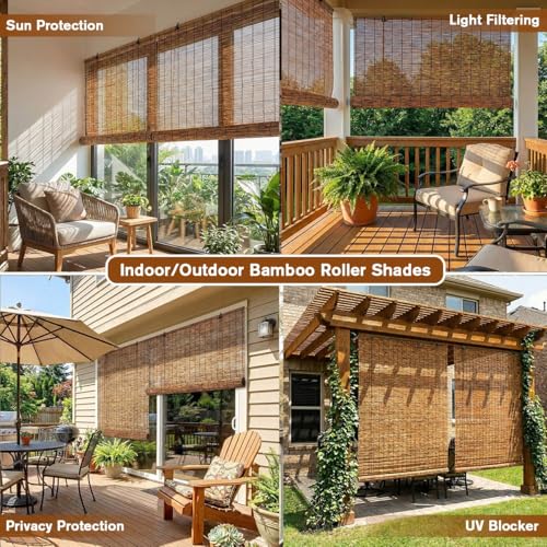Store sans fil en bambou occultant et imperméable pour terrasse