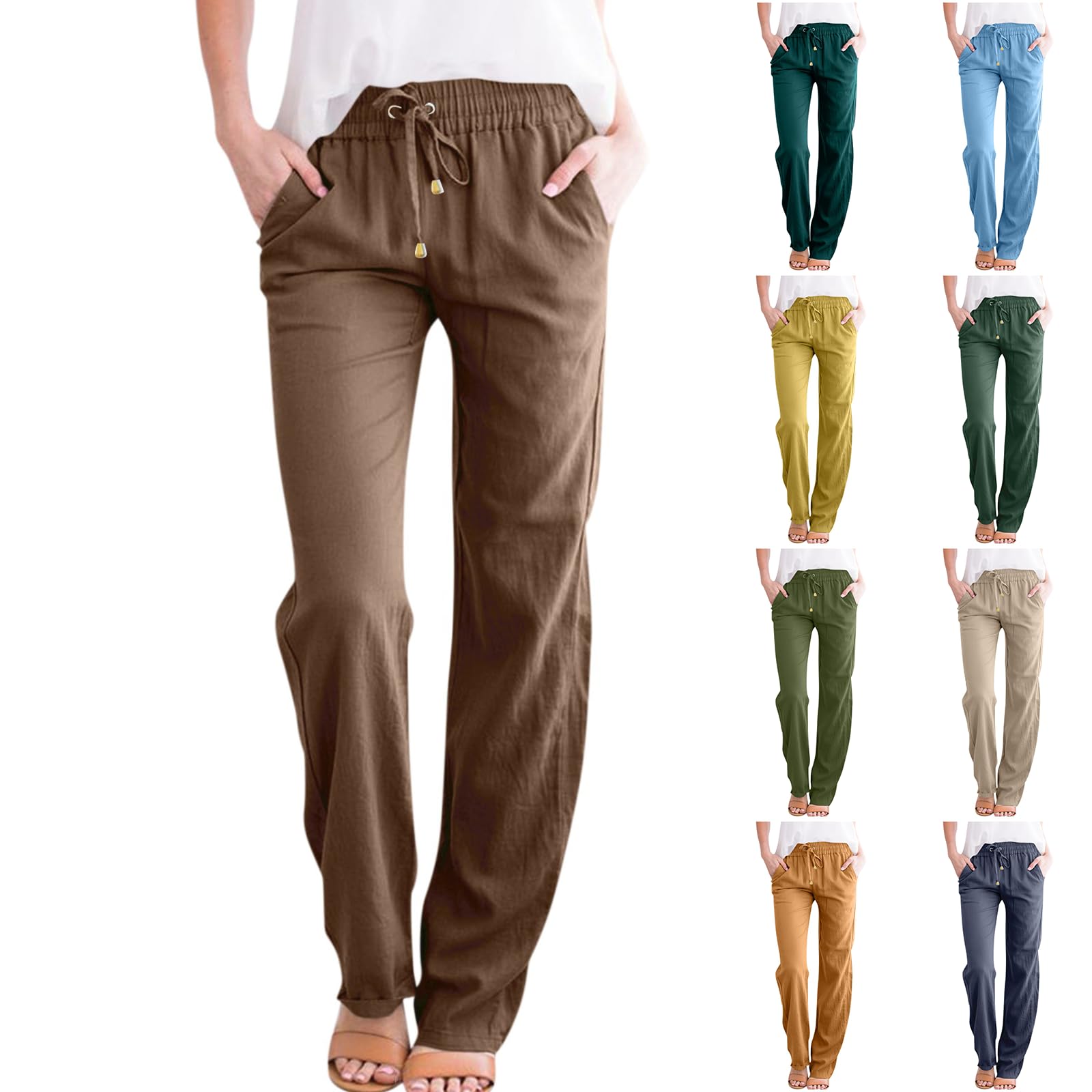 midelxp Baggy Linen Pants Women Summer Boho Lightweight High Waist Palazzo Pants Loose Comfy Straight Leg Pants with