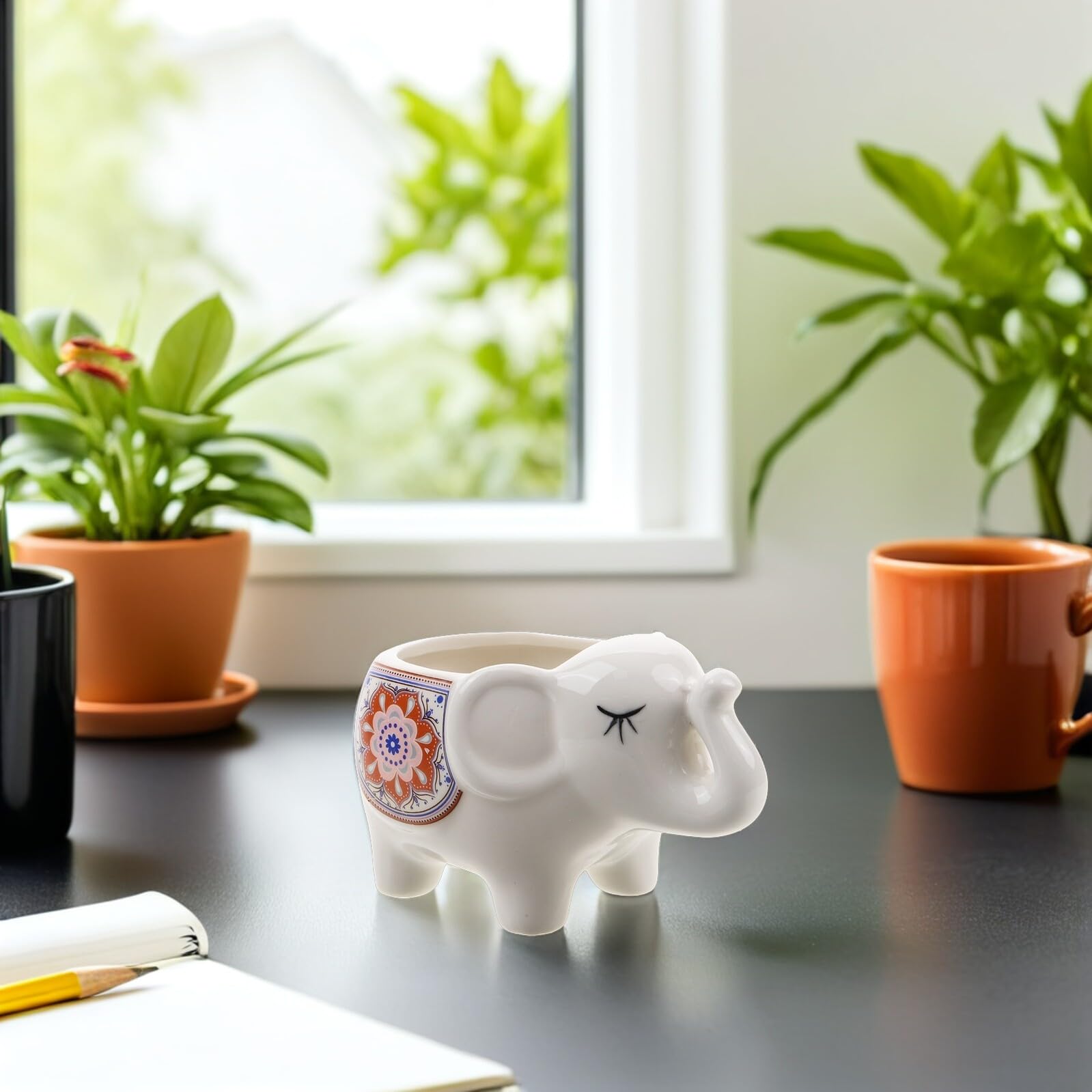 Levemolo 2 Szt. Ceramiczne Doniczki Słoniowe Ręcznie Wykonane Porcelanowe Osłonki Sukulenty i Kaktusy Małe Dekoracje Biurko Do Domu i Biura Unikalne Ceramiczne Do Roślin Doniczkowych