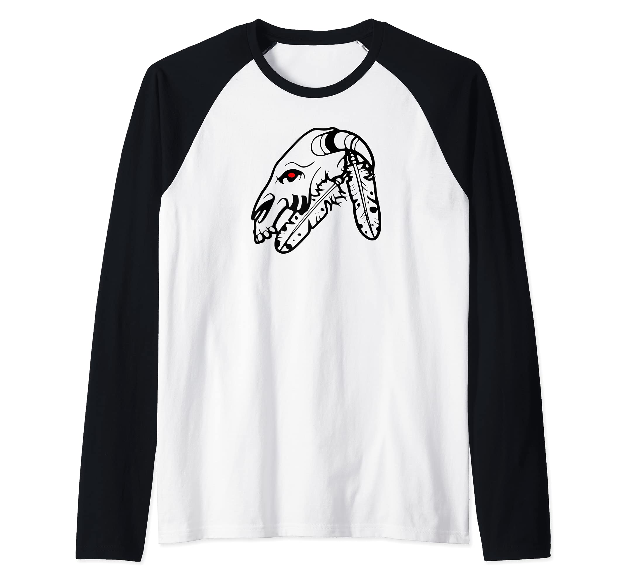 Rams Skull tattoo - Native American Indian Tattoo Raglan Baseball Tee, Black