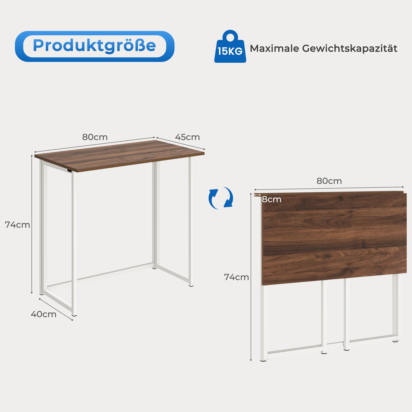 Dripex Klapptisch Montagefrei 80x45 cm Klappschreibtisch Faltbar Tisch | Kleiner Schreibtisch klappbar Computertisch Platzsparender Tisch für Homeoffice Arbeitszimmer PC, Braun