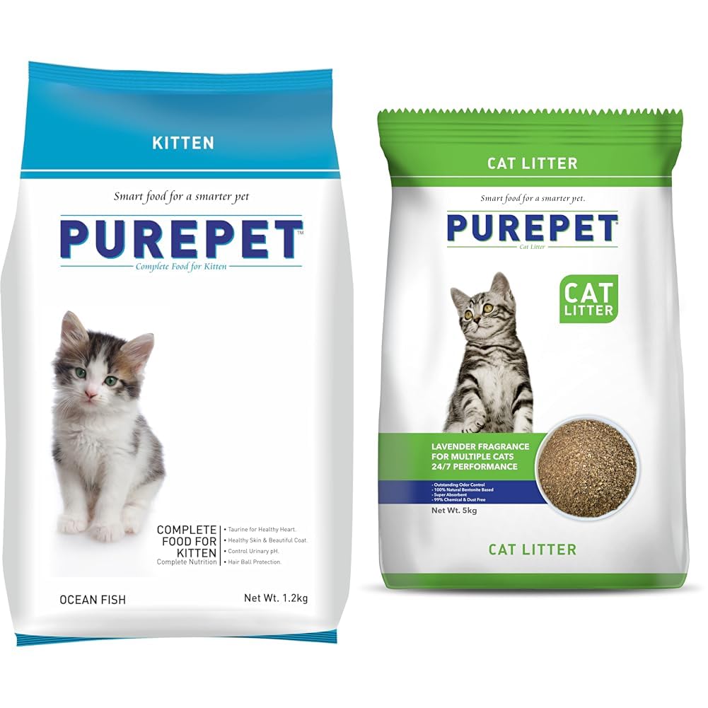 Purepet Clumping Lavender Fragrance Cat Litter (for Multiple Cats), 5kg&Purepet Kitten(1-12 Months) Dry Cat Food, Ocean Fish - 1.2kg (B0BP5DSYRF) Amazon Price History, Amazon Price Tracker