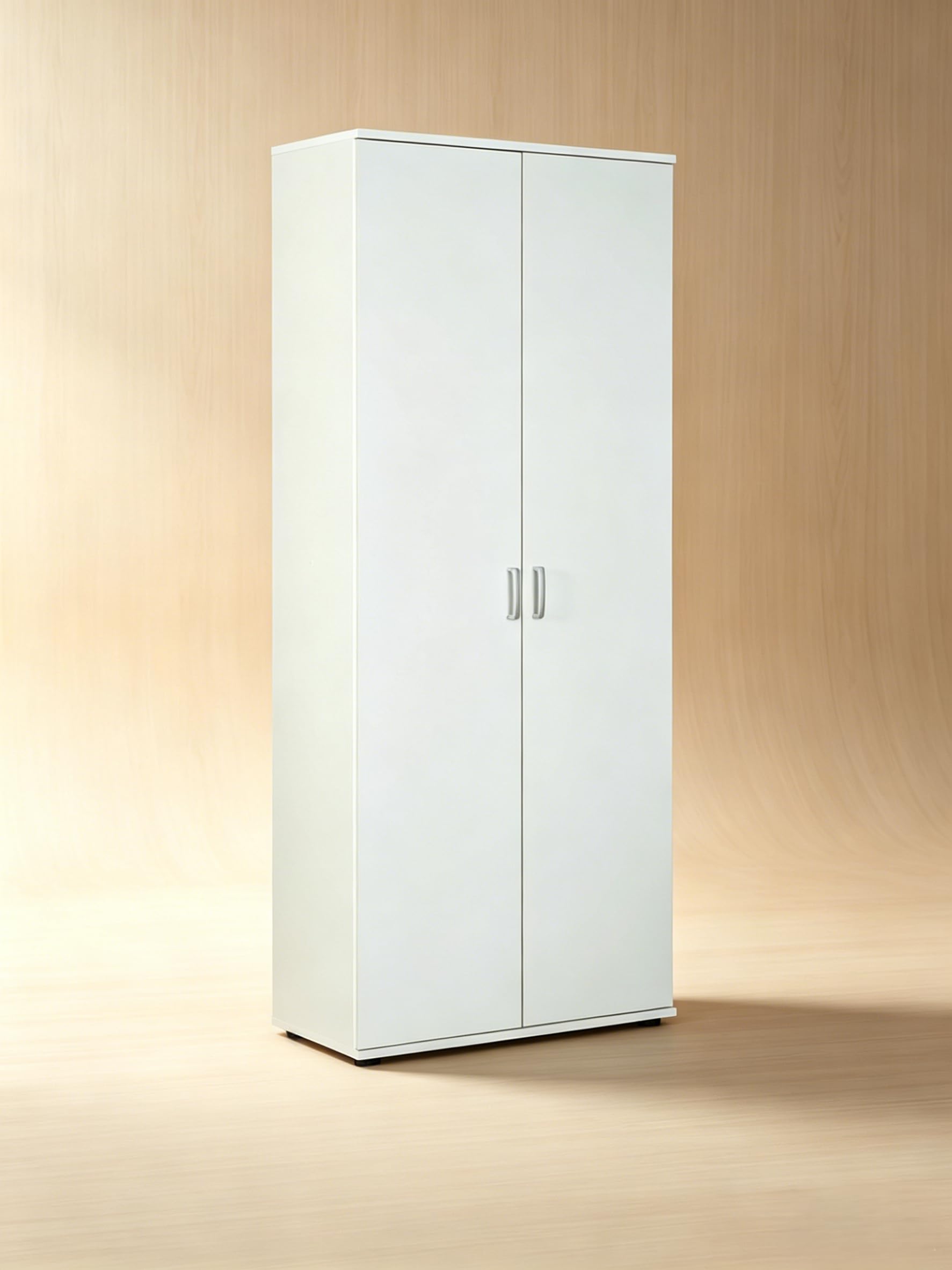 Weiß mit 2 Türen, Aktenschrank inkl. 5 Einlageböden, melaminbeschichteter Allzweckschrank, Maße 70 x 34 x 190 cm