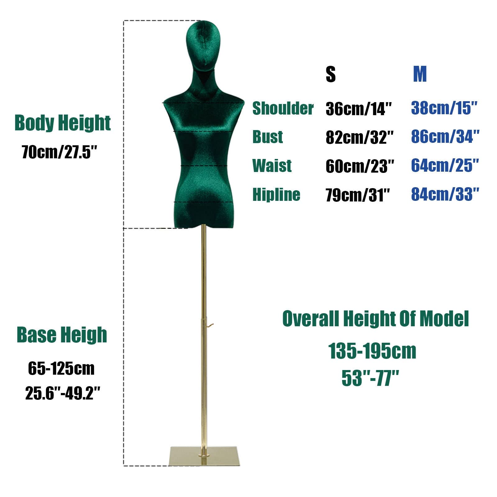 Maniqui Costura Mujer, Cuerpo del Maniquí de Pie con Soporte Cuadrado Metálico, 53-77 In Altura Ajustable Torso del Maniquí Sastre for Mostrar Ropa Y Joyas(J,S-Small)