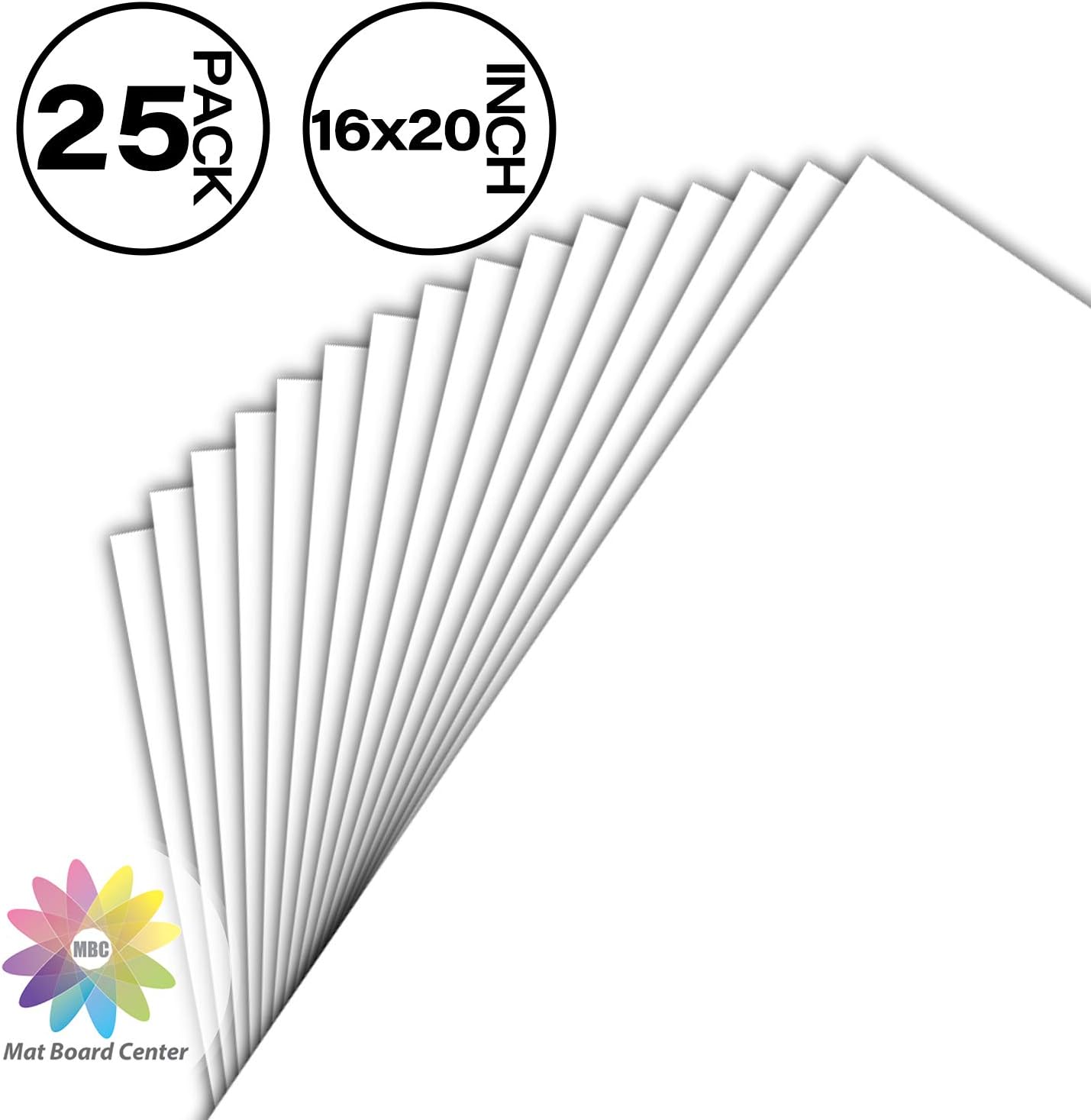 Mat Board Center, Pack of 25, 16x20 White Backing Boards, 4-Ply Thickness Cardboard for Picture/Photo/Framing Back Support