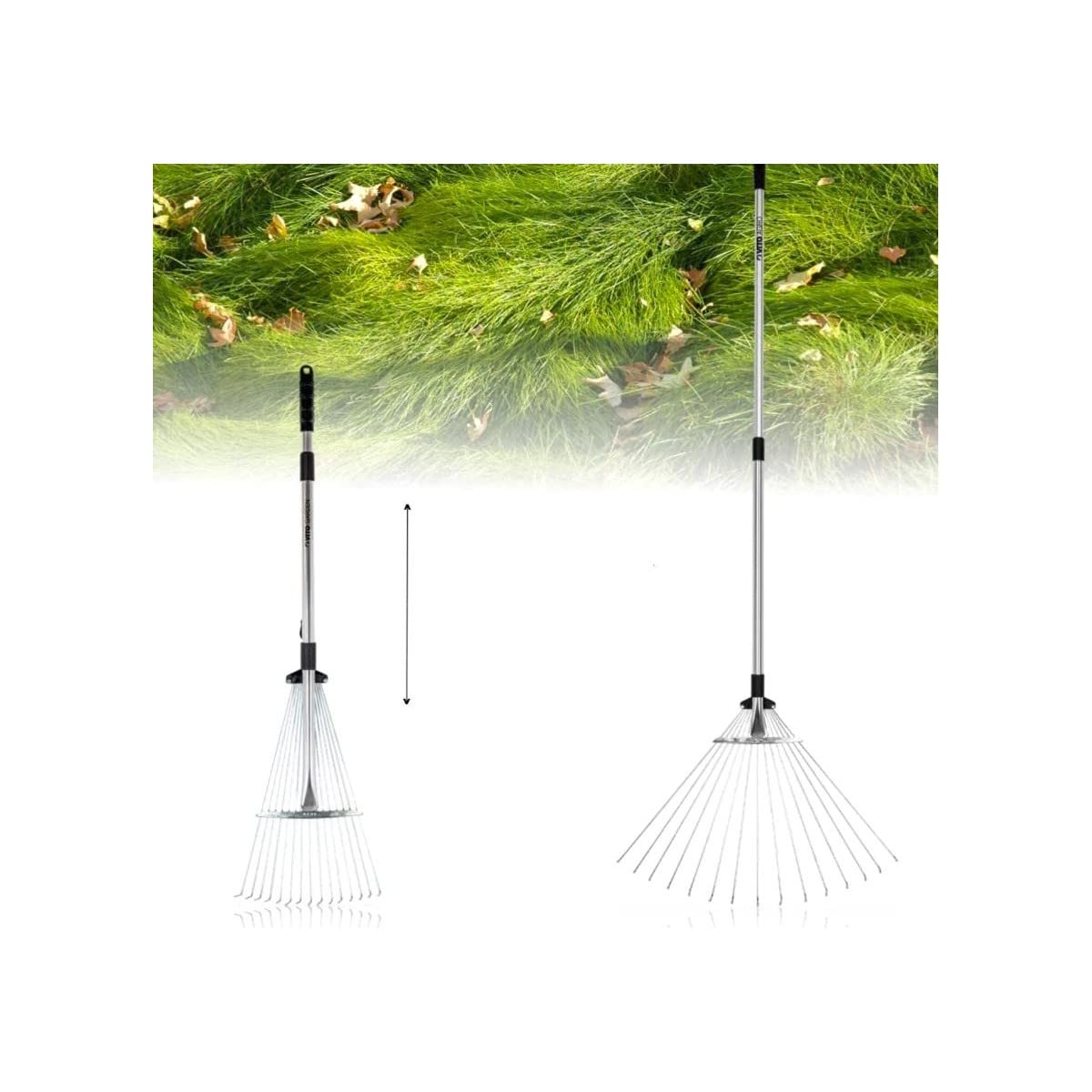 Szczotka do trawy 15 zębów Uchwyt teleskopowy 89,5-180 cm Ultralekki aluminiowy grabie ogrodowe VITO
