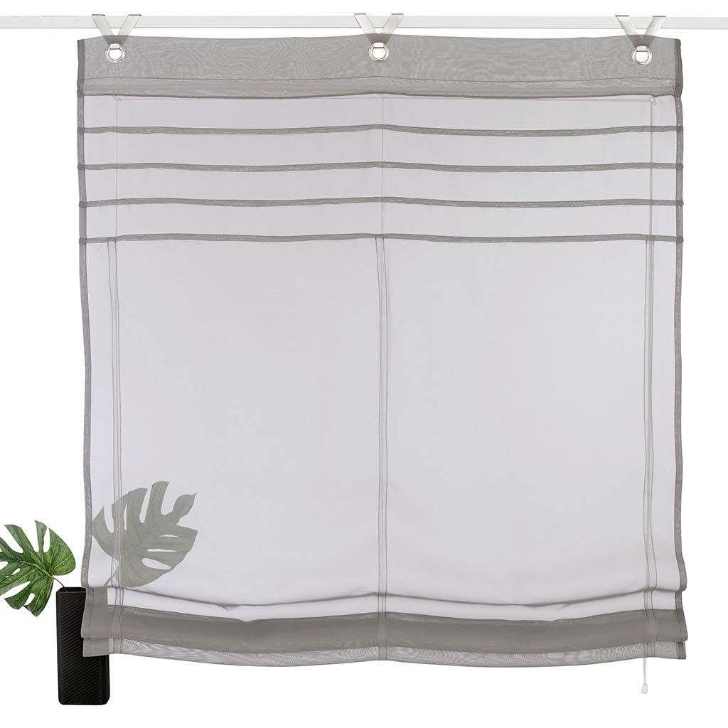 SIMPVALE 1 Panel Roman Blinds with Hooks - Tulle Short Window Curtain - for Kitchen, Balcony, Study (Width 45cm/ Drop 140cm, Light Grey)
