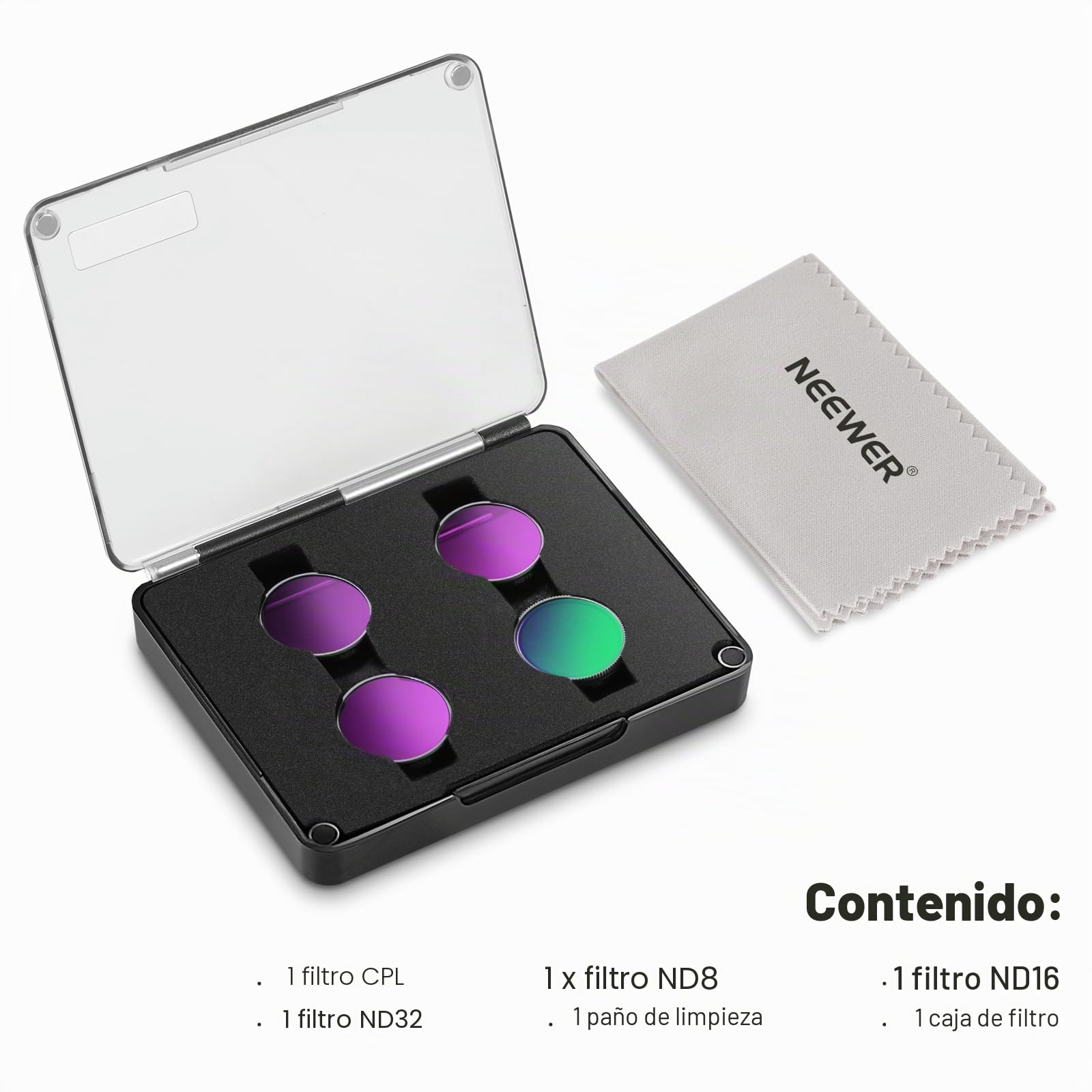 NEEWER Juego de filtros ND Compatible con Insta360 GO 3S, CPL+ND8+ND16+ND32, Accesorios de cámara de acción, filtros polarizados y de Densidad Neutra, Vidrio óptico HD Multicapa