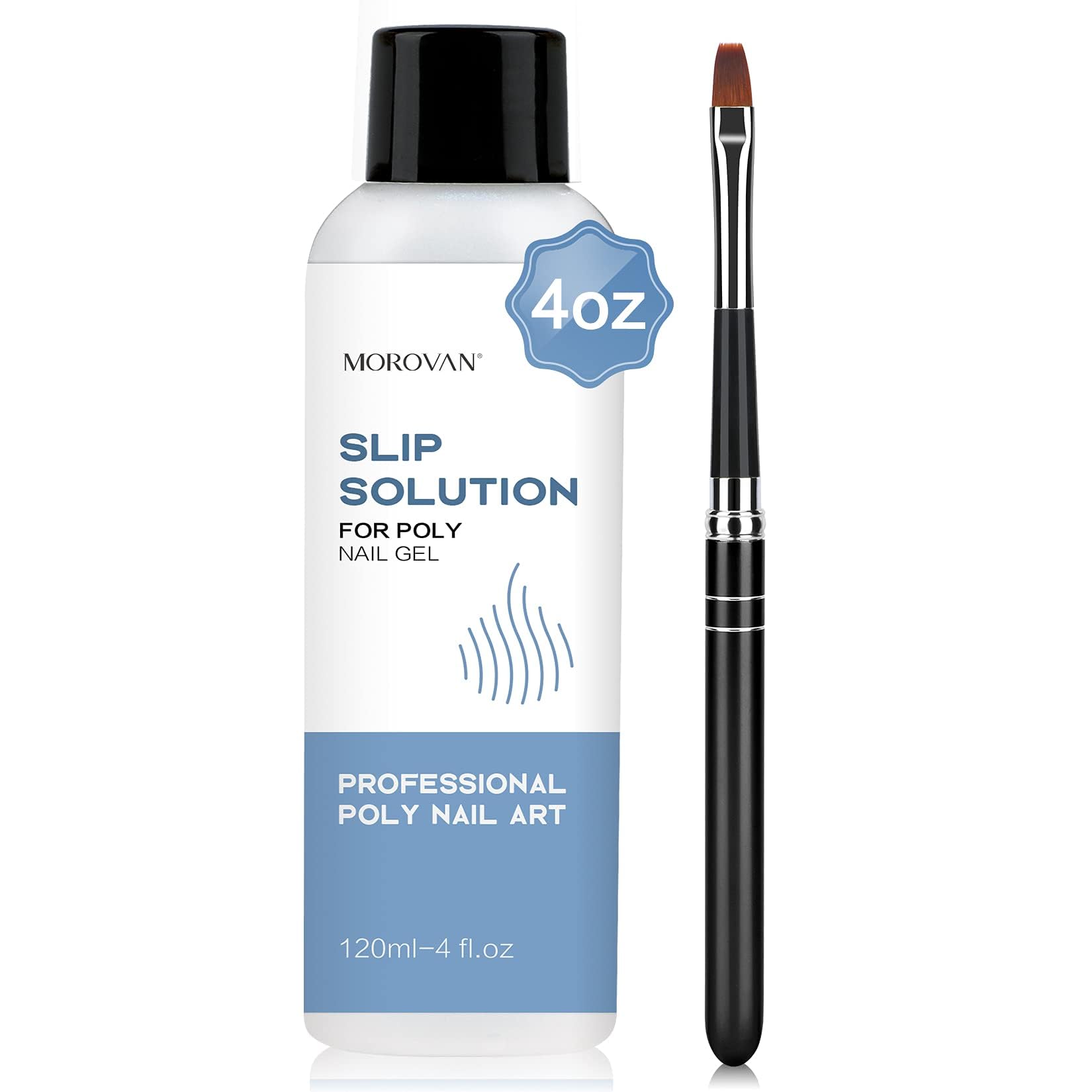 Morovan Poly Gel Slip Solution 120ml Extension Nail Liquid Slip Solution Anti-stick Poly Gel Slip Solutions for Poly Nail Gel with Brush Bottle Cap as A Liquid Cup Easy DIY Poly Gel Nail