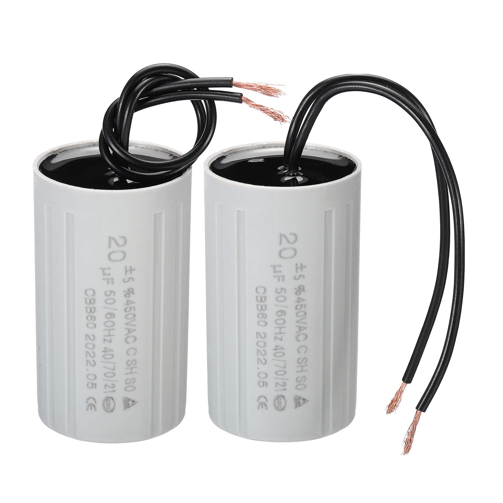 PATIKIL CBB60 20uF Running Capacitor,2pcs AC 450V 2 Wires 50/60Hz Cylinder 70x40mm for Water Pumps,Washing Machines Motor Start