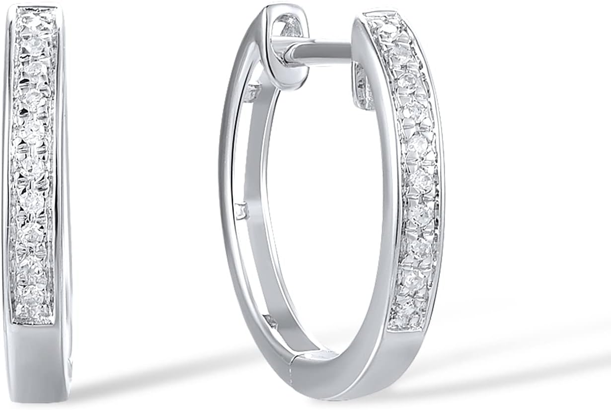 Santuzza 10K Solid Gold Genuine Diamond Dainty Huggie Hoop Earrings for Women