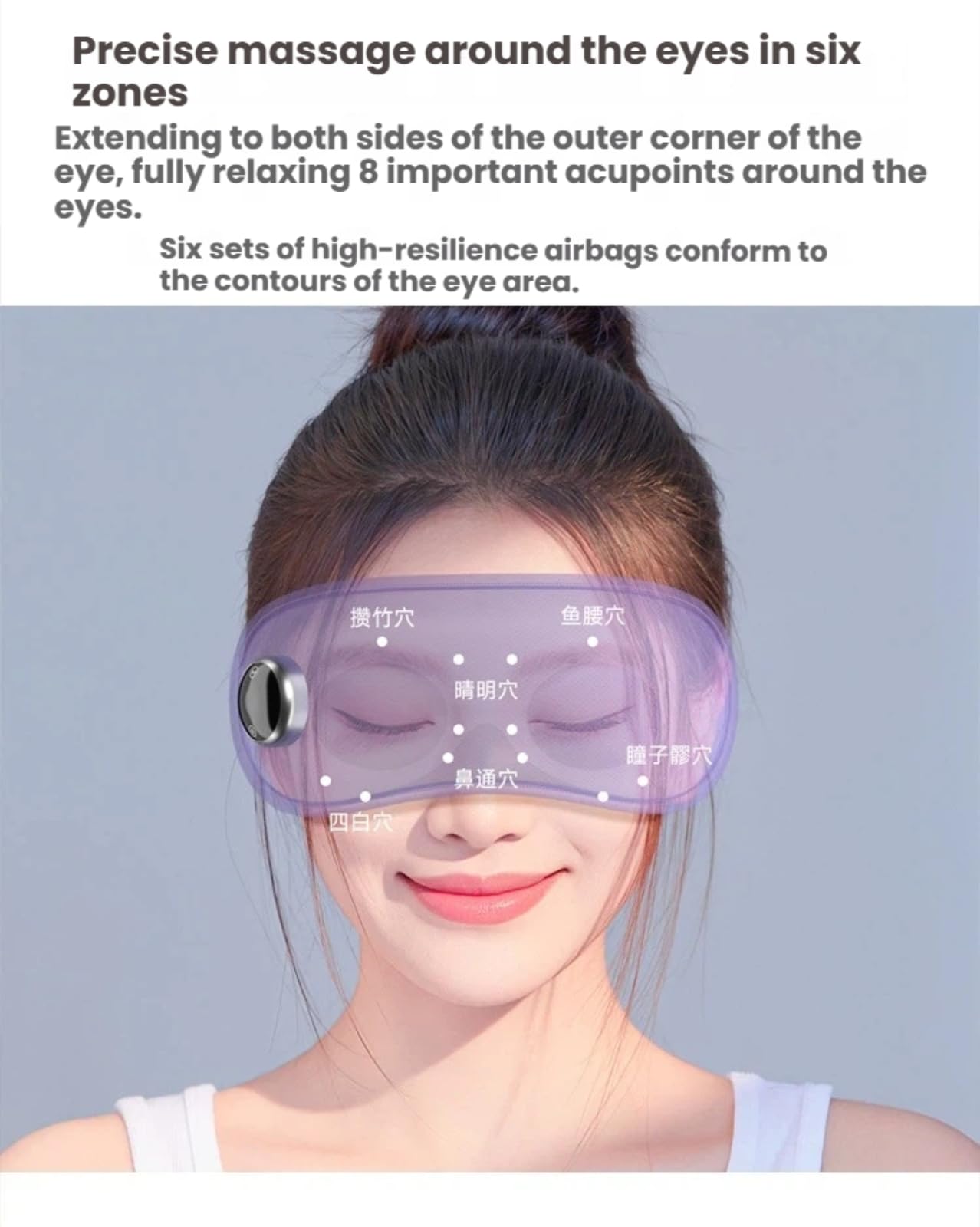 Maschera massaggiante per occhi con vibrazione riscaldata, 3 modalità di compressione caldo/freddo, dispositivo per la cura degli occhi con digitopressione con batteria da 1000 mAh, maschera portatile