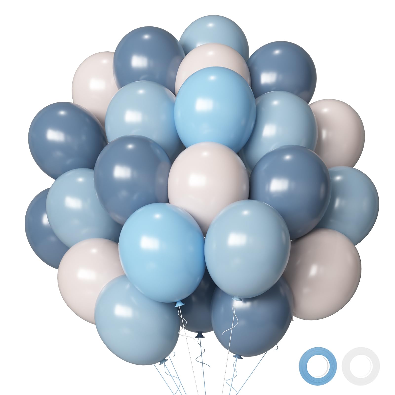 Dusty Blue Sand White Balloons, 50 Pcs 12 Inches Dusty Haze Light Blue White Sand Latex Balloon for Birthday Baby Show Bridal Party Decorations