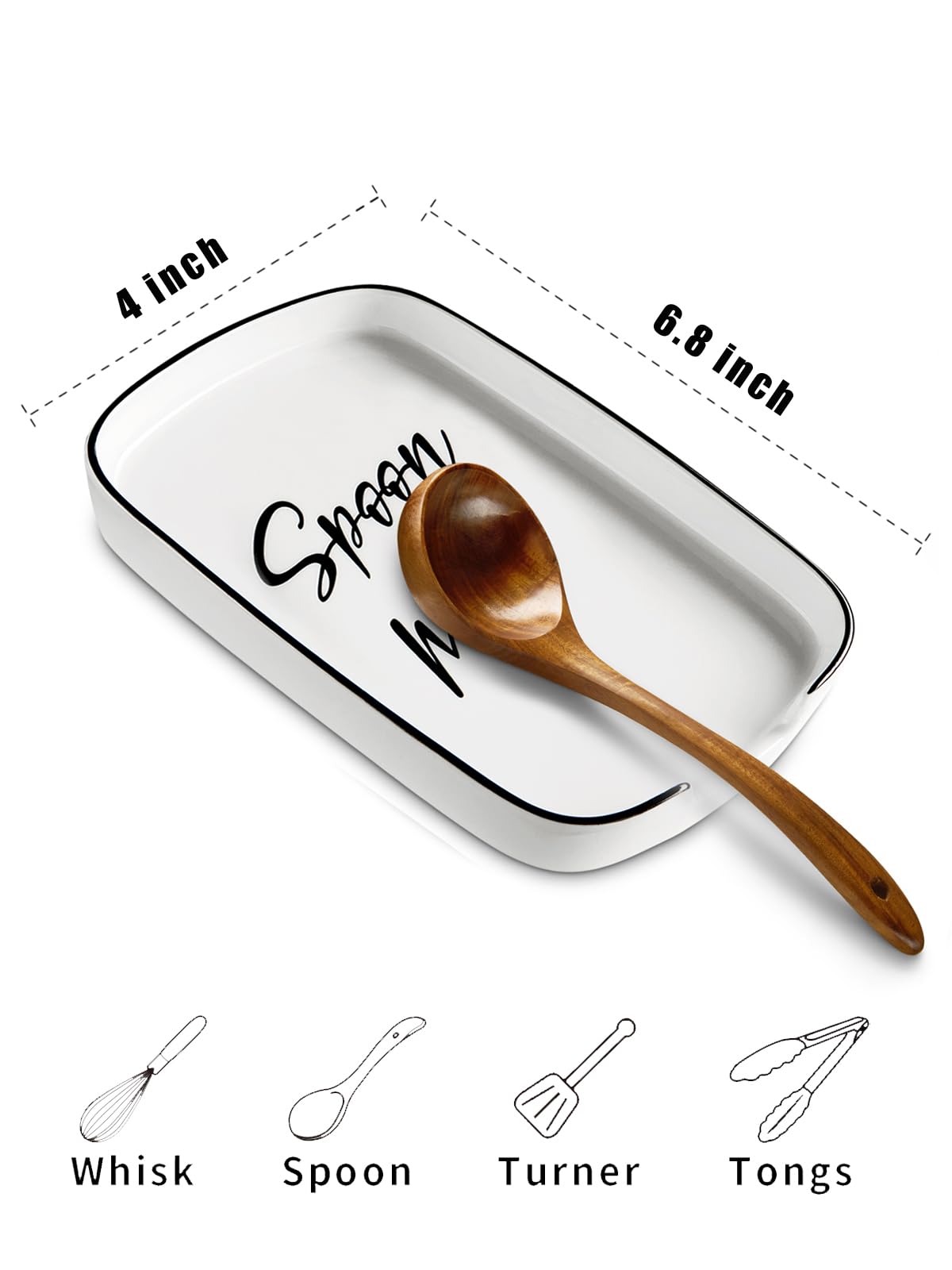 ABRUTY Spoon Rest for Stove Top Ceramic Spoon Holder for Kitchen Counter Modern Farmhouse Kitchen Decor Accessories for Spatula Spoons or Tongs (F-Text - Image 2