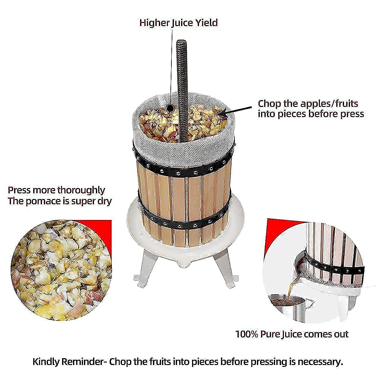 SQUEEZE Master 6L Fruit Press Cider Wine Making With Wooden
