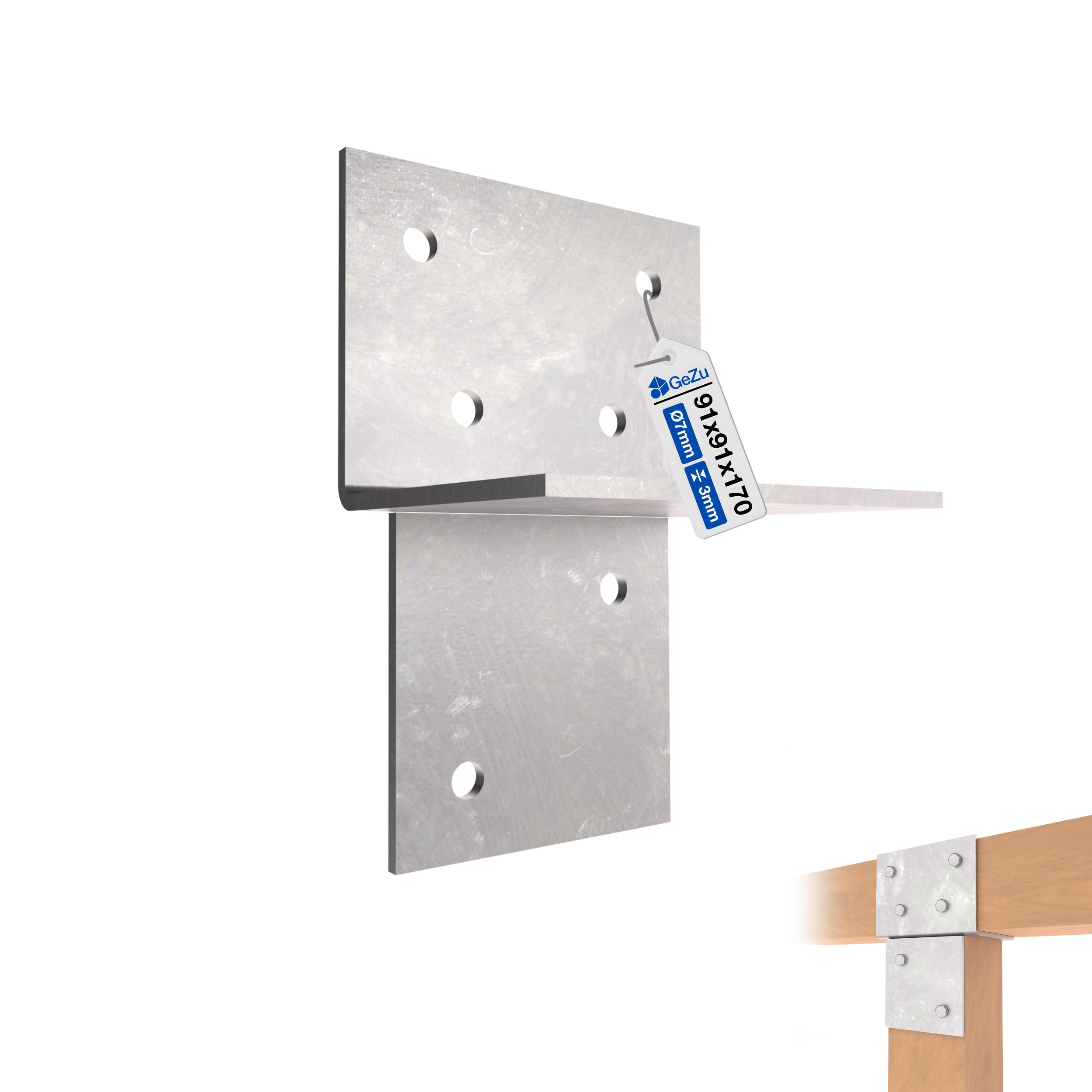 GeZu Impex Wood Connector T Piece 91x91mm Hot Dip Galvanised T Connector Bracket Wall & Post Connector for Wooden Structures