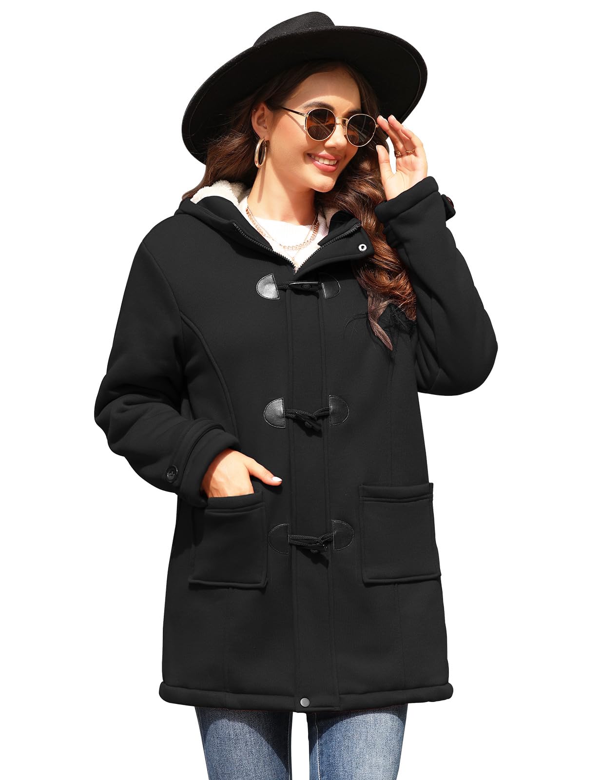 Vancavoo Wintermantel Damen Warm Winterjacke Elegant Plüsch Jacken Mantel Winter Fleece Hoodie Coat Kapuzenjacke