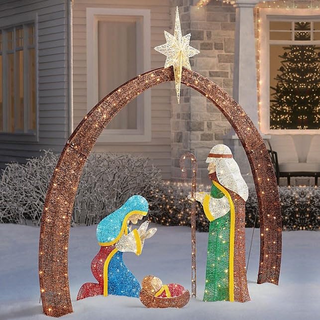 Jupiter Eden 7.5' Pre-Lit Twinkling Nativity Set Coated Metal Frame with Glittering Thread