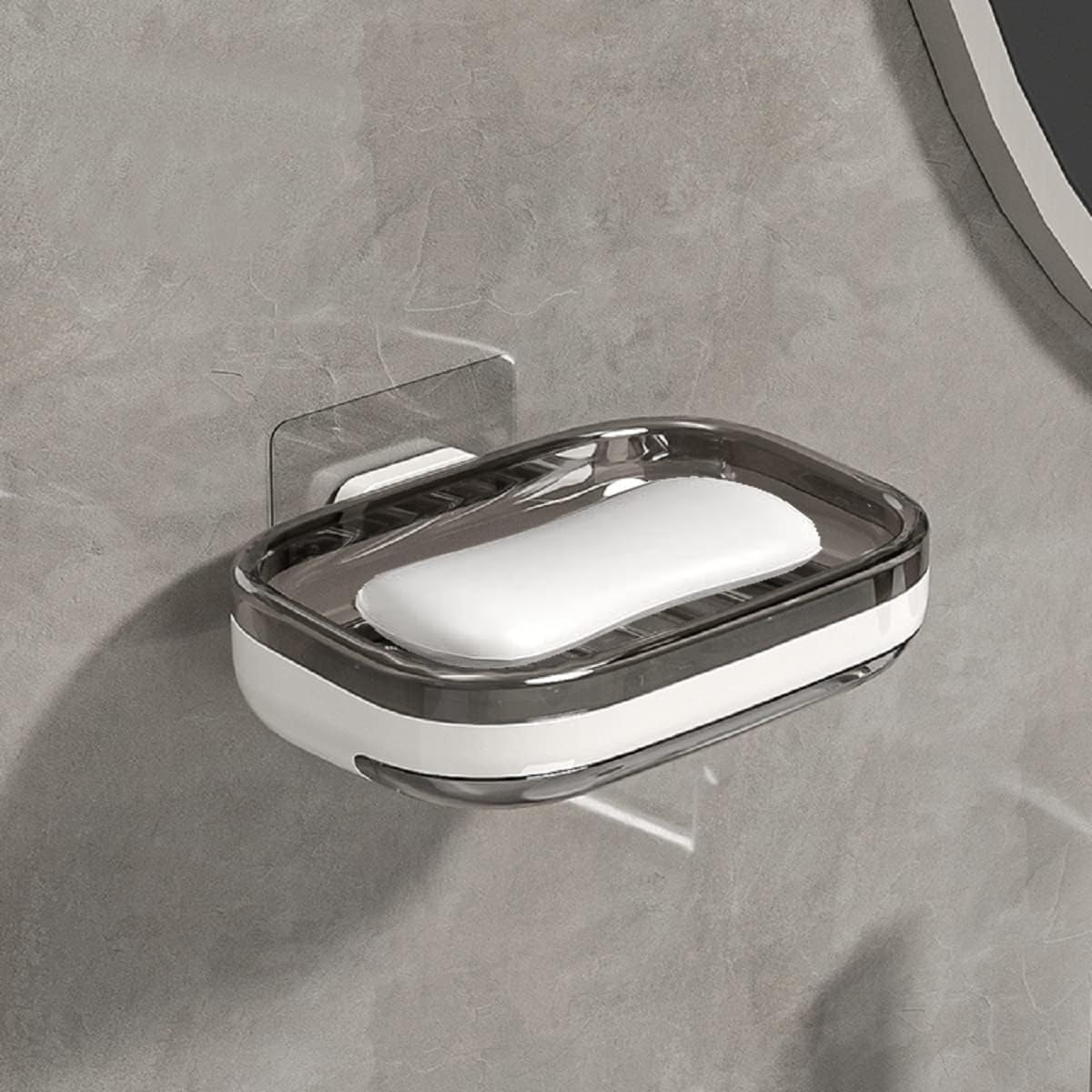 TYZAG Acrylonitrile Butadiene Styrene Abs Soap Holder for Bathroom, Soap Dish Holder, Soap Stand for Bathroom, Wall Mounted Stickable Self Adhesive Soap Case for Bathroom (Single Dish, White & Grey) 1