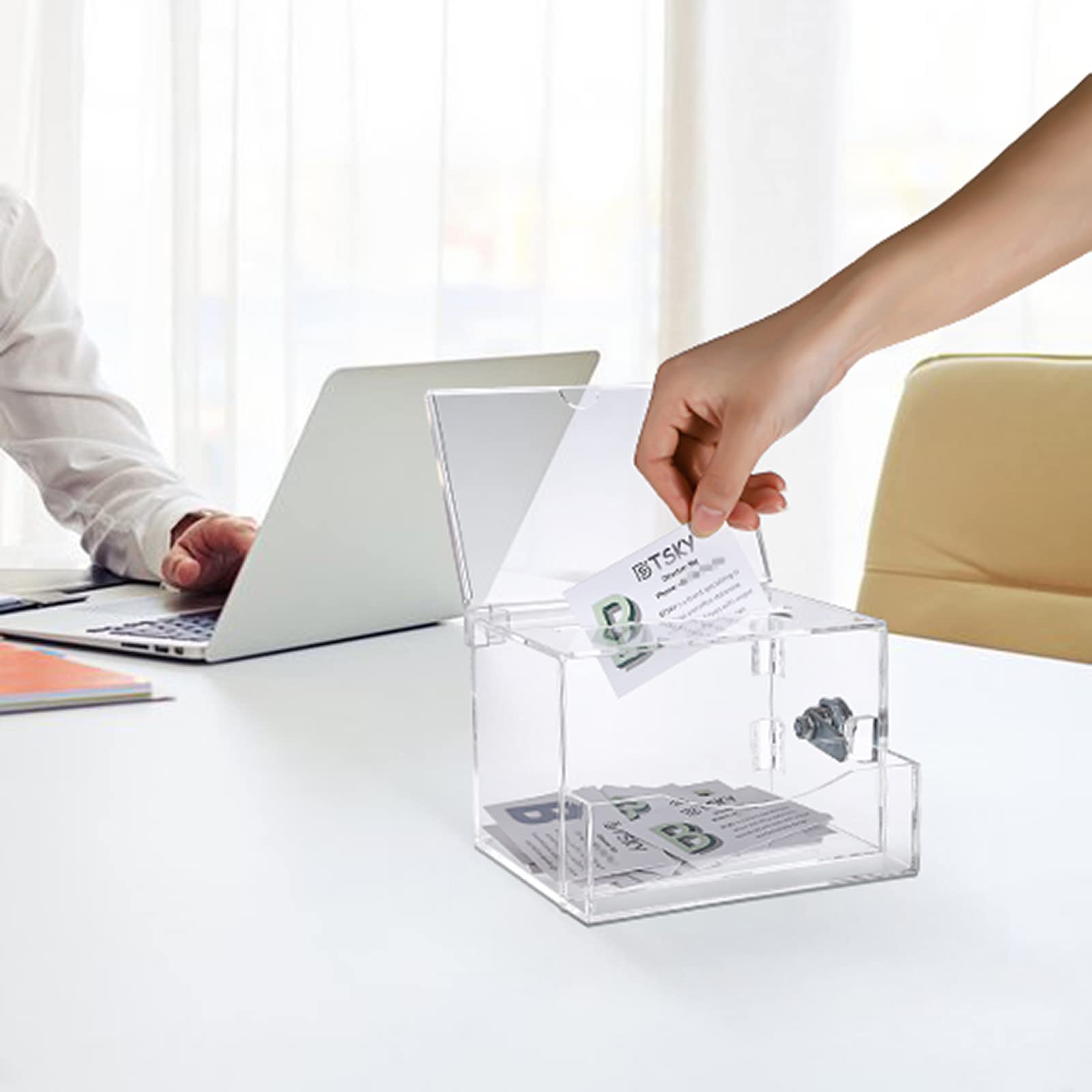 Caja de Sugerencias-Transparente de Acrílico de 6 caras Caja de Donación Urnas Votaciones de Plástico de 4x6 Pulgadas con Cerradura y Llave para Tarjetas de Presentación Boletos de Rifa