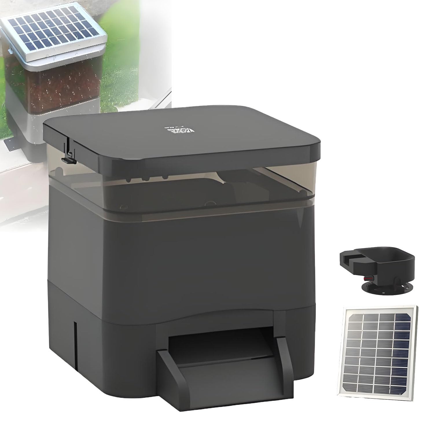Distributore automatico di mangime per pesci da laghetto, grande capacità 7,5 litri, distributore di mangime regolabile, resistente all'umidità, per alimentazione di carpe koi da esterno Black-4L