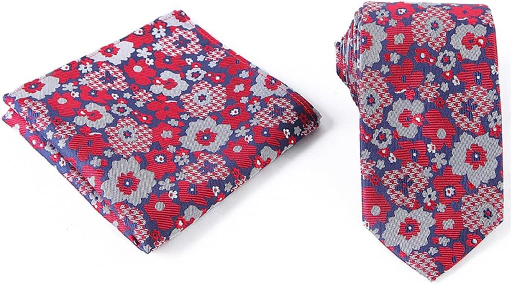 GSDFVIYT シルク先染めネクタイスクエアカフススーツカジュアルレッド先染めフラワーウェディングネクタイスーツ