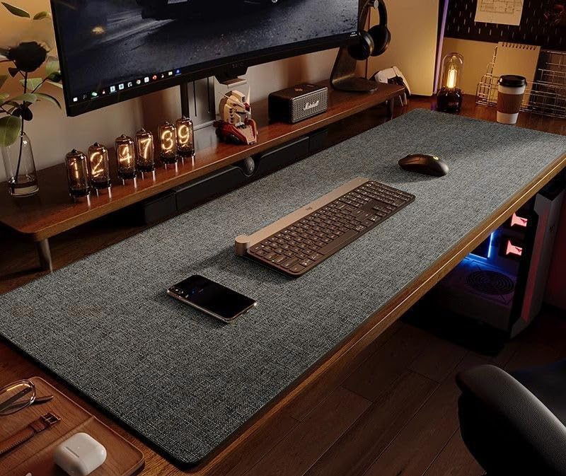 Cotton Linen Texture Desk Mat for Desktop - Large Waterproof Non-Slip Computer Desk Pad Protector, Double-Sided Mouse Pad with Smooth Surface for Keyboard Mouse Home Office (#4,40x80cm)