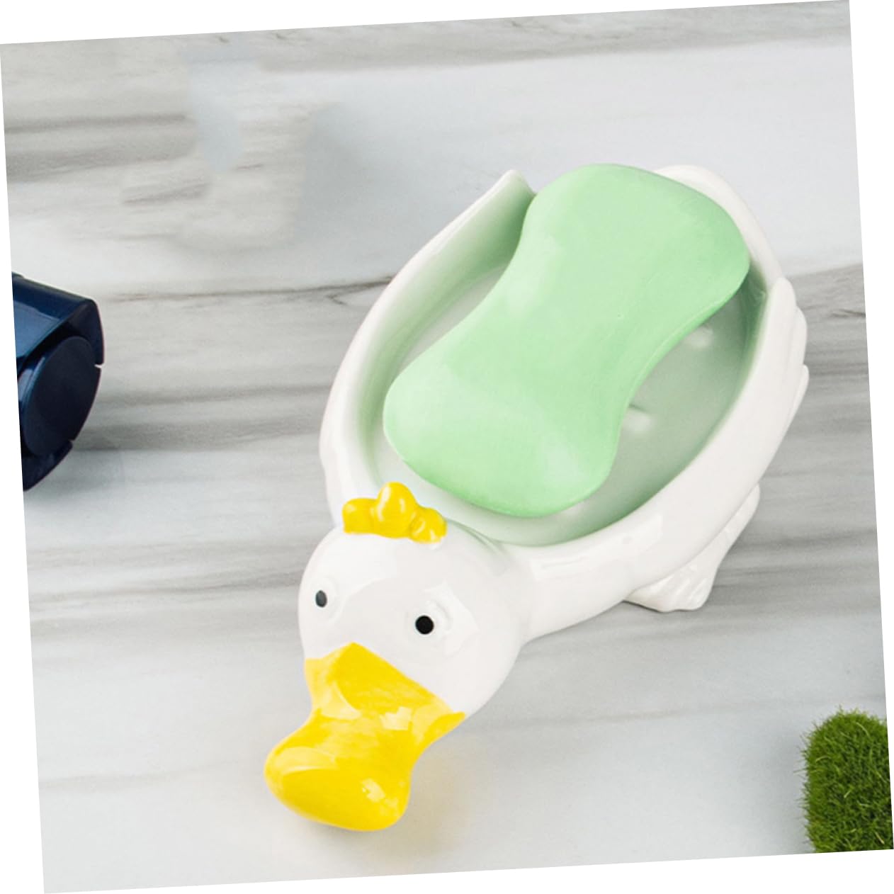 Jabonera de Cerámica Animal Marino Blanco 2 Piezas para Baño | Autodrenaje, Soporte para Esponja y Joyas, Decoración de Aseo, Obsequio de Inauguración