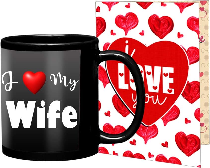 L.O.F Lords of Fashion First Valentine Gifts Combo Black Mug with Greeting Card for Your Loving Wifeand GirlfriendBoyfriendL-33