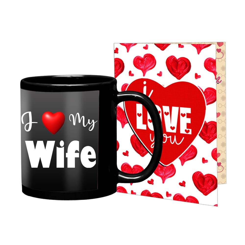 L.O.F Lords of Fashion First Valentine Gifts Combo Black Mug with Greeting Card for Your Loving Wifeand GirlfriendBoyfriendL-33