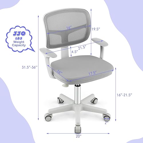 Miniatura 3 de Costzon Silla de escritorio para niños, silla de computadora de estudio para niños con altura ajustable, soporte lumbar, ruedas suaves, asiento de