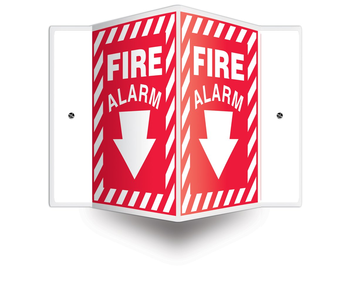 Accuform PSP324 Projection Sign 3D, "FIRE Alarm", 0.10" Thick High-Impact Plastic, Pre-Drilled Mounting Holes, Plastic, 12" x 9", White on Red
