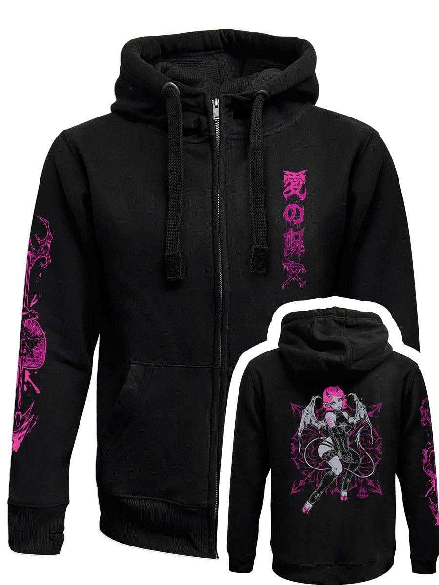 Pinku Kult Men's Black Love Spell Zipped Premium Hoodie